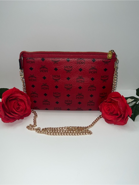 MCM Handbags - Authentic MCM Red Visetos Crossbody Clutch Bag